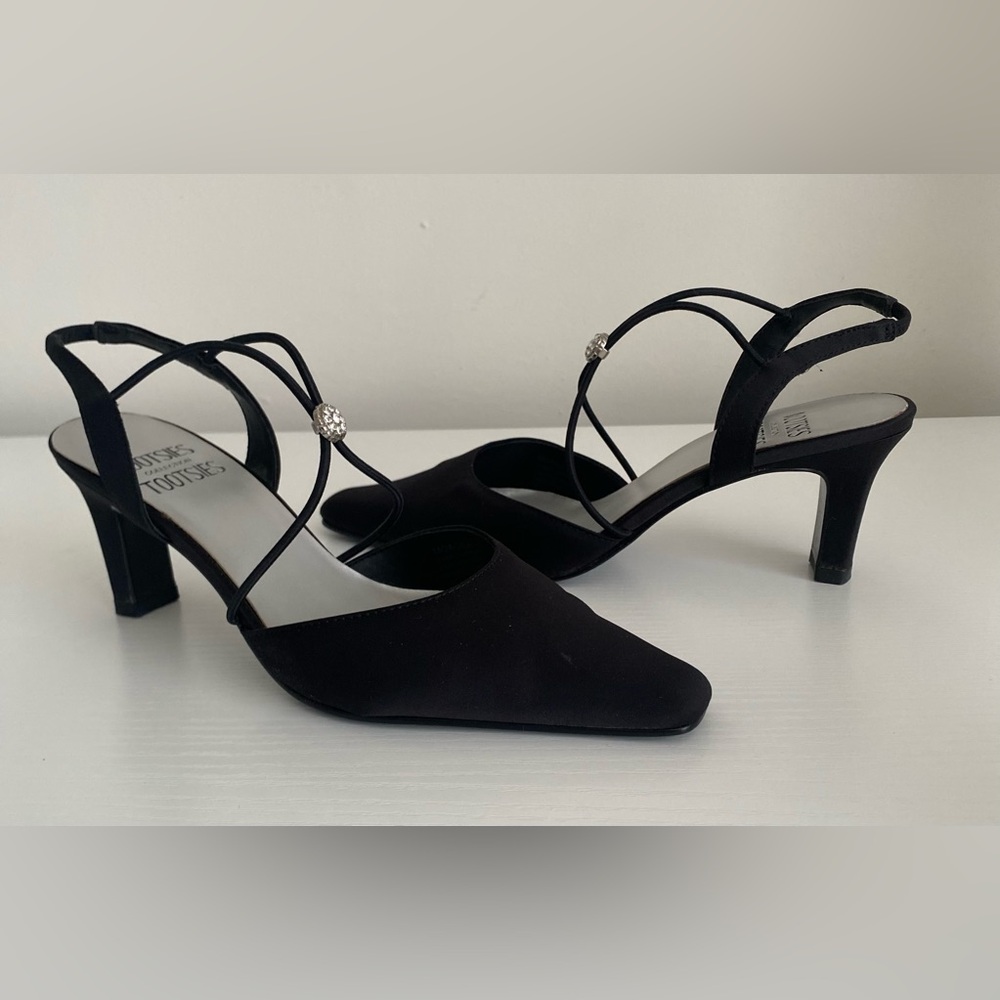 Mootsies Tootsies Black Satin Strappy Heels